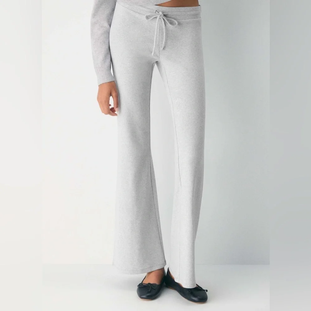 🆕 NWT Sunday Best Wildflower Light Gray Knit Flare Drawstring Pants - Picture 1 of 10